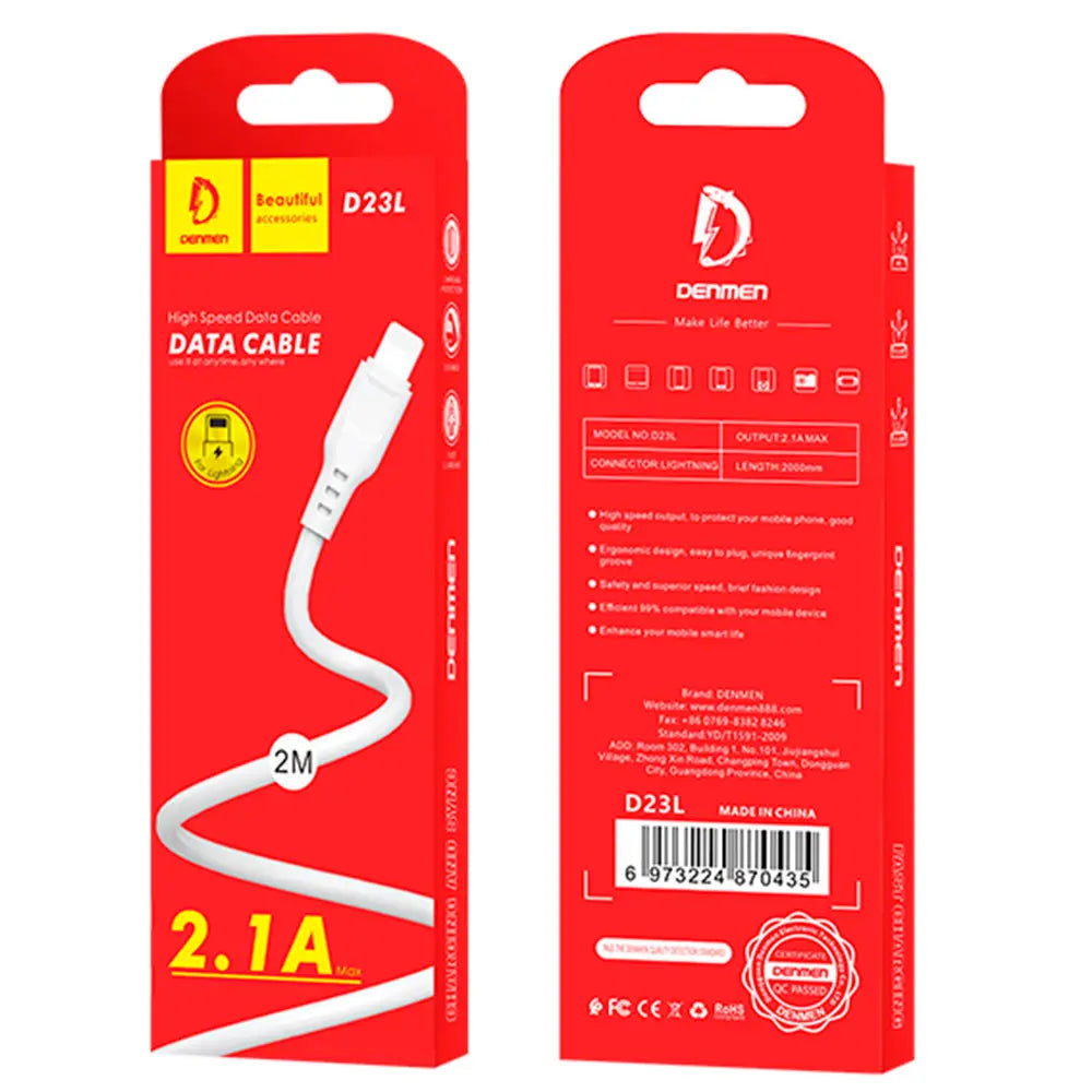 DENMEN D23L Lightning kabal 2.1A – 2m