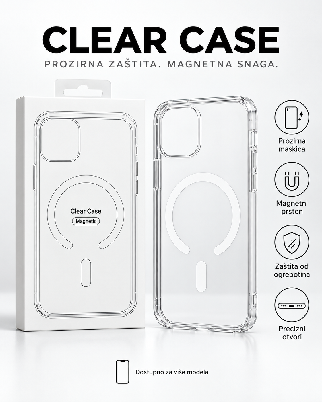Clear Case Magnetic prozirna maskica za iPhone sa širokim otvorom kamere