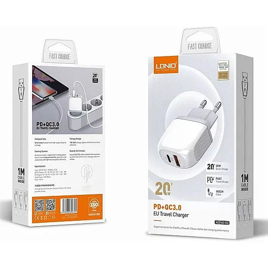 Kućni punjač LDNIO PD 20W + QC 3.0 USB-C to USB-C